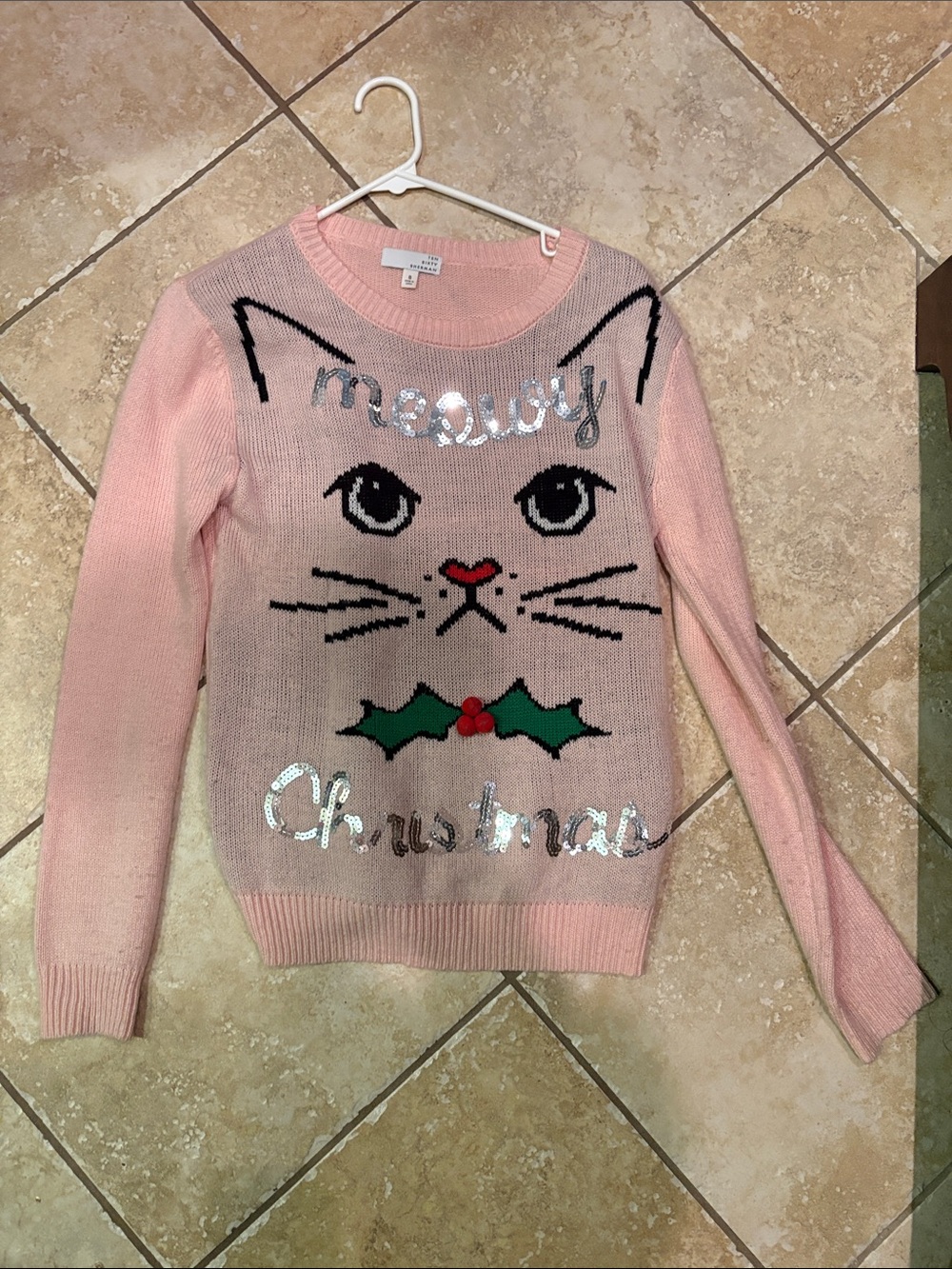 Pink “Meowy Christmas” cat ugly Christmas sweater